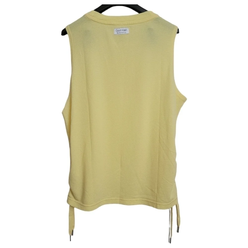Calvin Klein Soft Yellow Crew Neck Sleeveless Ruched Side Muscle Tank Top XXL - Picture 2 of 6